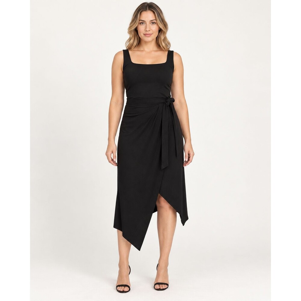 Shore Dress Womens Medium Black Modal Jersey Tank Maxi Tie Drape Asym Hem